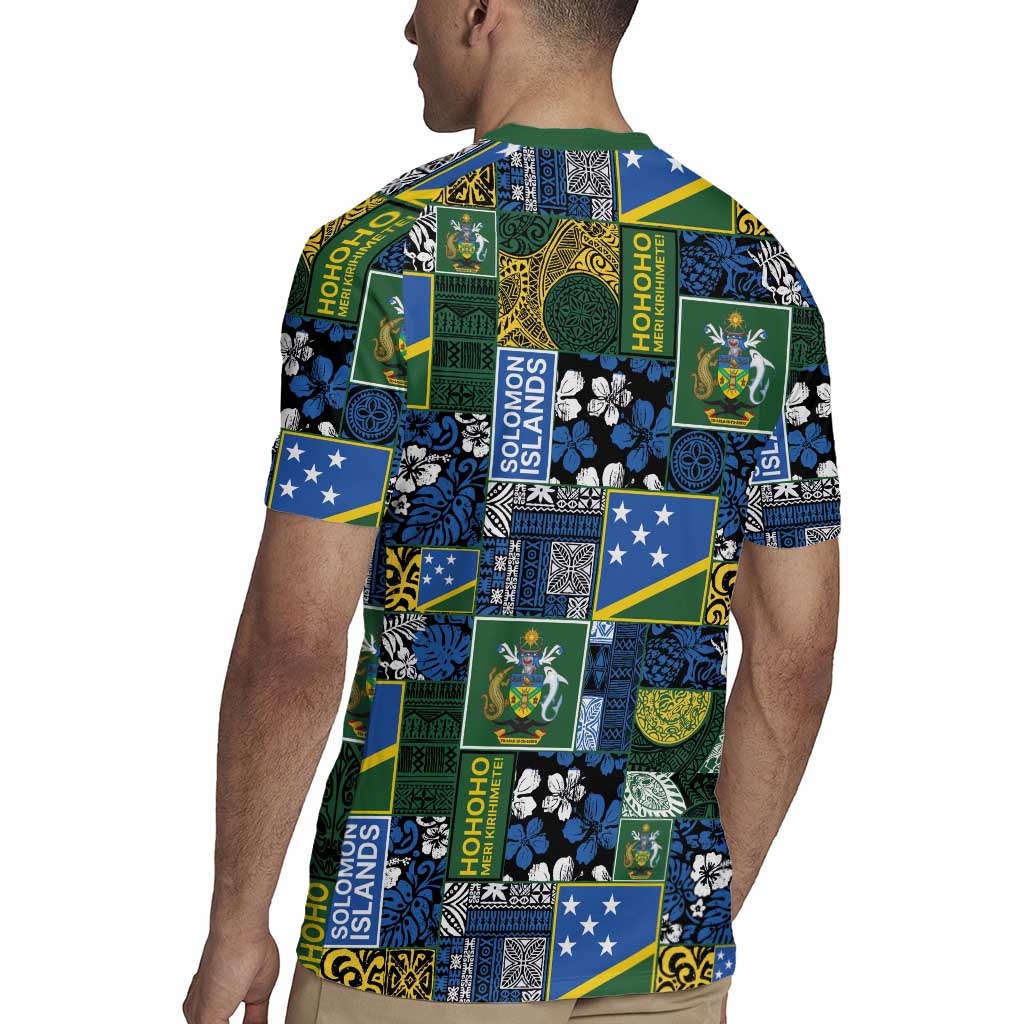 Solomon Islands Meri Kirihimete Rugby Jersey Pacific Patchwork Xmas Vibes - Polynesian Pride