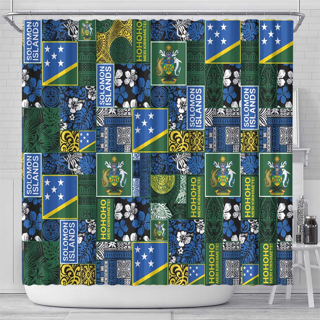 Solomon Islands Meri Kirihimete Shower Curtain Pacific Patchwork Xmas Vibes - Polynesian Pride