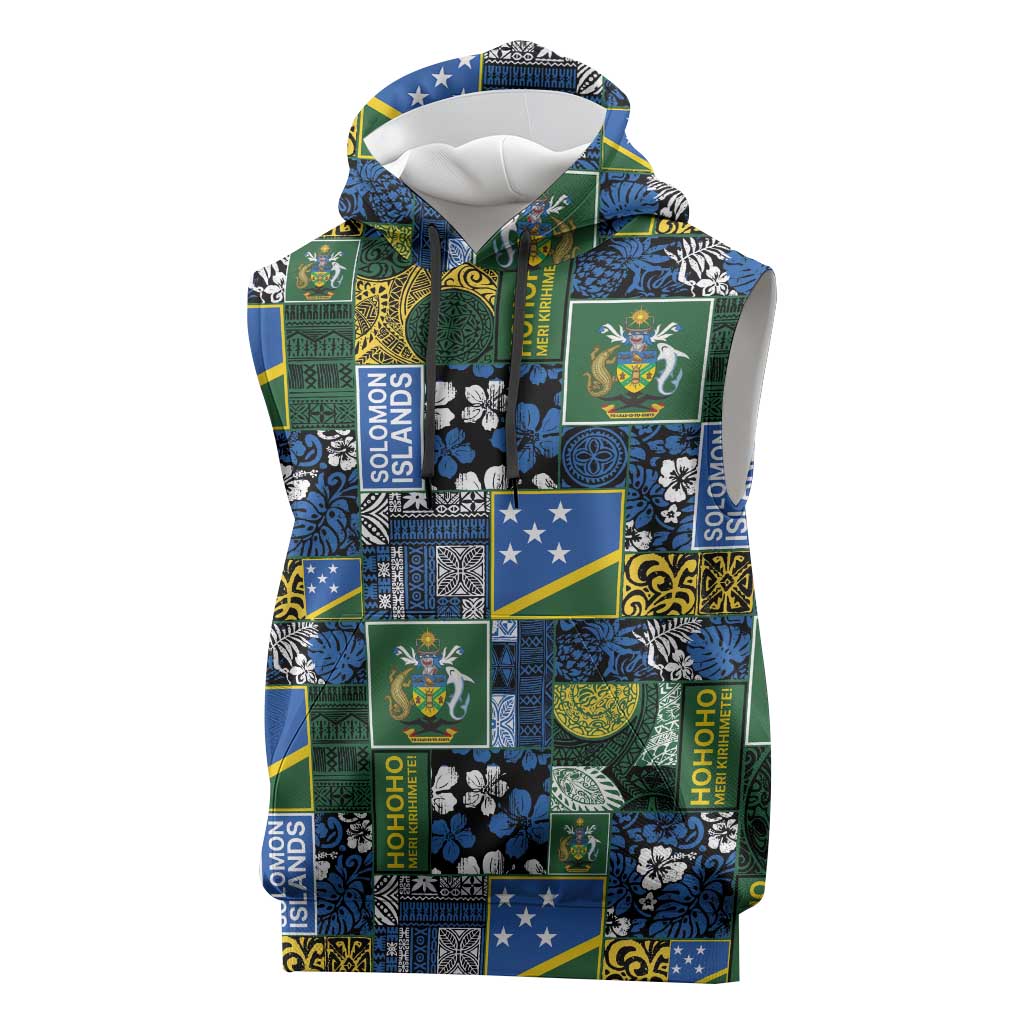 Solomon Islands Meri Kirihimete Sleeveless Hoodie Pacific Patchwork Xmas Vibes - Polynesian Pride