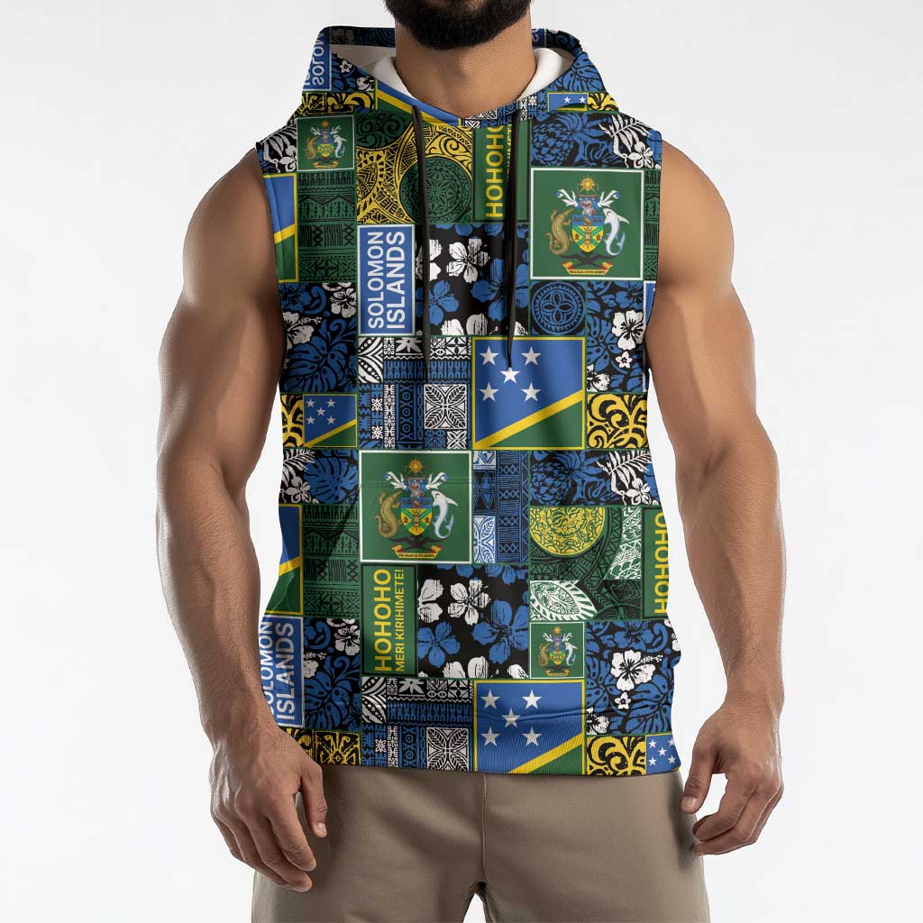 Solomon Islands Meri Kirihimete Sleeveless Hoodie Pacific Patchwork Xmas Vibes - Polynesian Pride