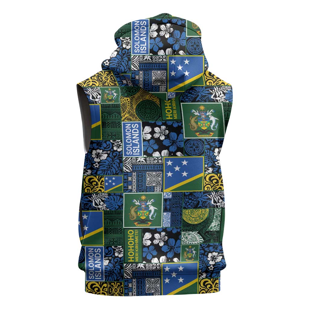 Solomon Islands Meri Kirihimete Sleeveless Zip Hoodie Pacific Patchwork Xmas Vibes - Polynesian Pride