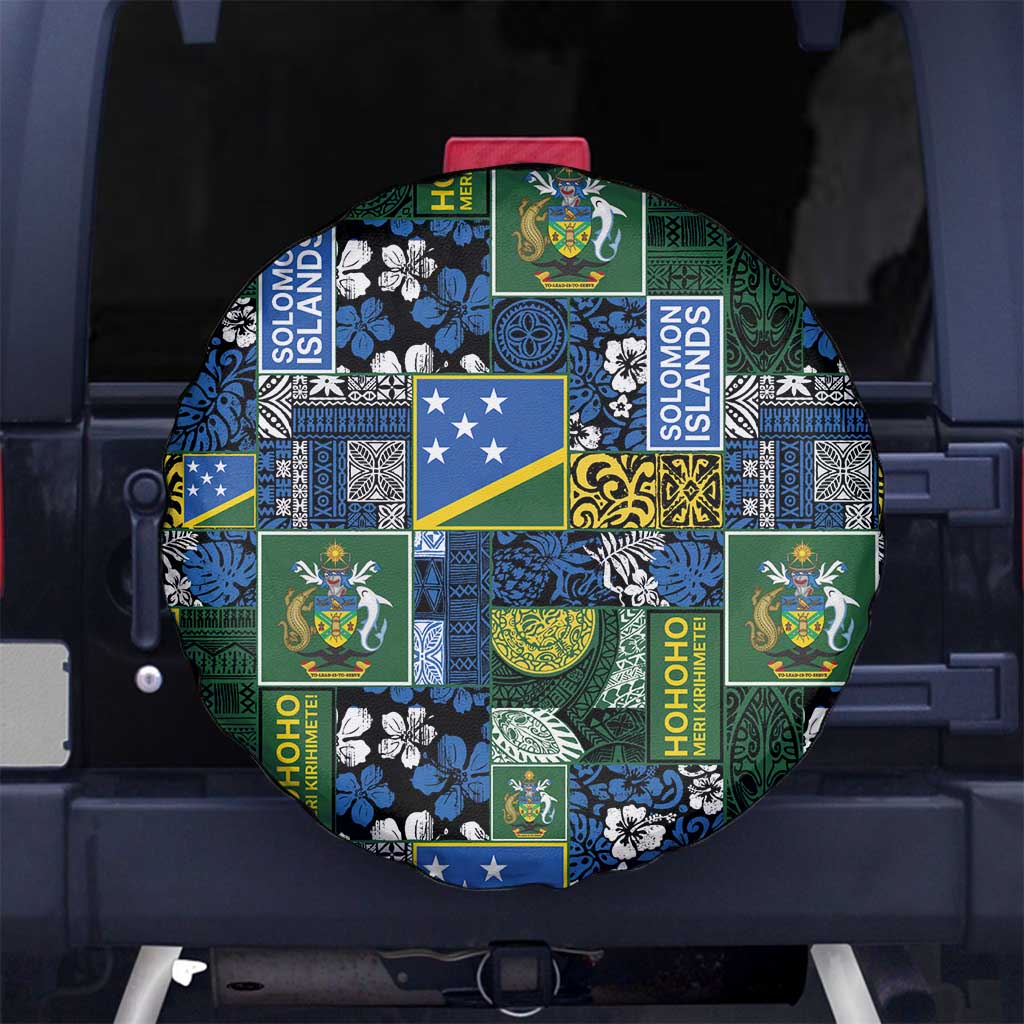 Solomon Islands Meri Kirihimete Spare Tire Cover Pacific Patchwork Xmas Vibes - Polynesian Pride