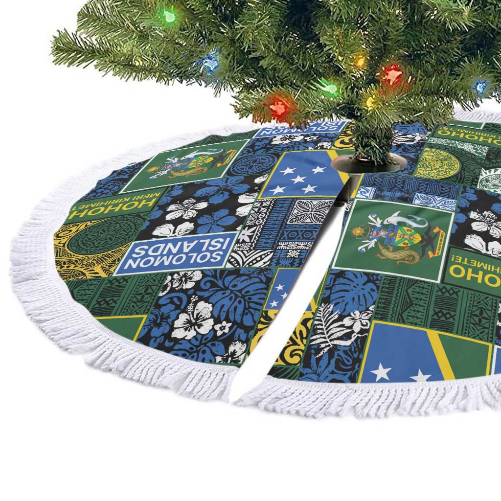 Solomon Islands Meri Kirihimete Tree Skirt Pacific Patchwork Xmas Vibes - Polynesian Pride