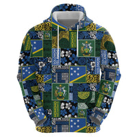 Solomon Islands Meri Kirihimete Zip Hoodie Pacific Patchwork Xmas Vibes - Polynesian Pride