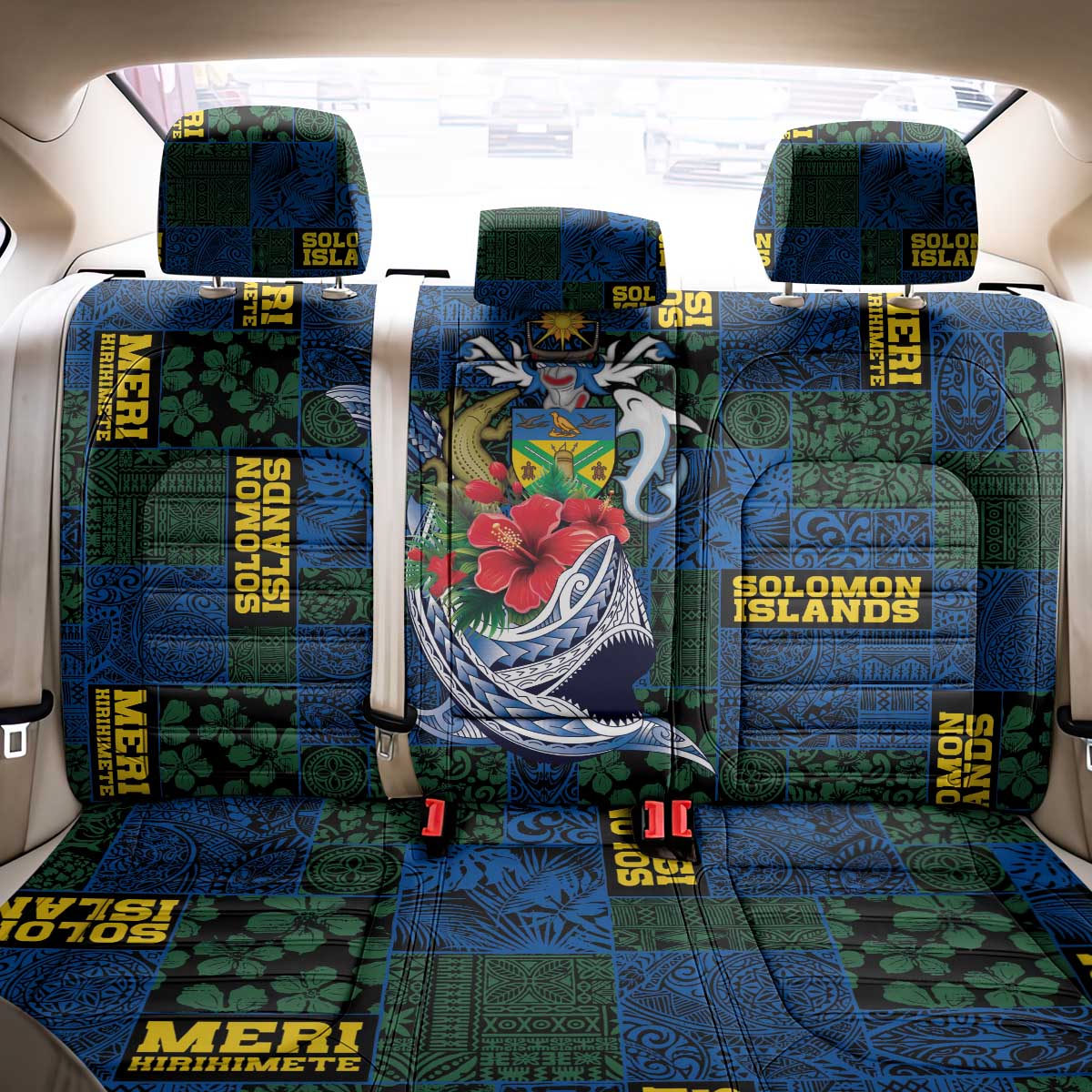 Solomon Islands Meri Kirihimete Back Car Seat Cover Funny Santa Riding Shark - Polynesian Pride