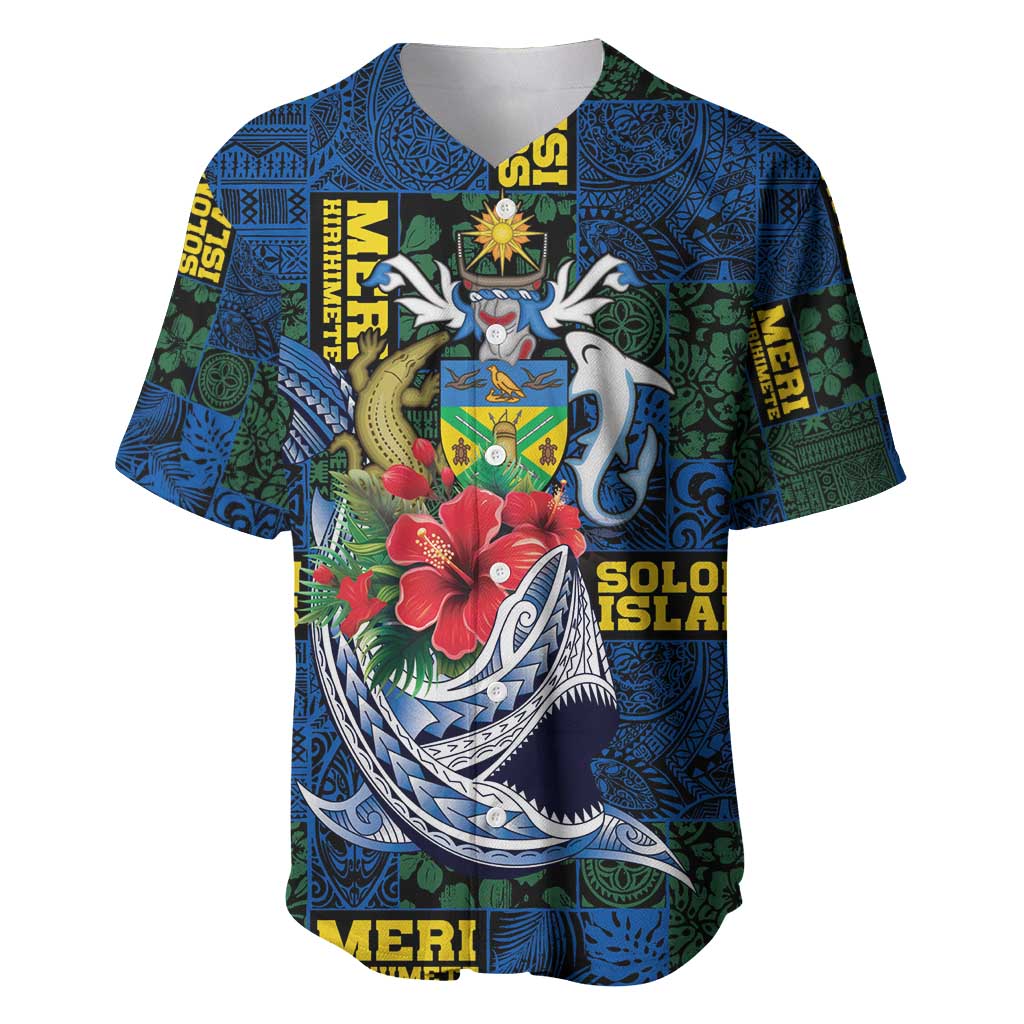 Solomon Islands Meri Kirihimete Baseball Jersey Funny Santa Riding Shark - Polynesian Pride