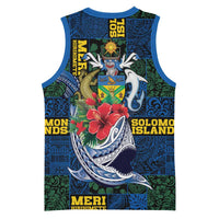 Solomon Islands Meri Kirihimete Basketball Jersey Funny Santa Riding Shark - Polynesian Pride