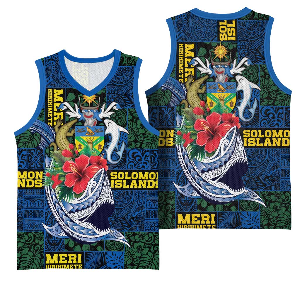 Solomon Islands Meri Kirihimete Basketball Jersey Funny Santa Riding Shark - Polynesian Pride