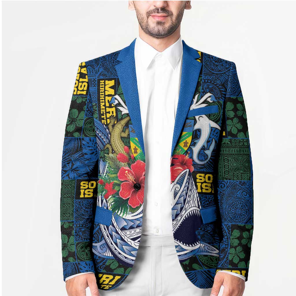 Solomon Islands Meri Kirihimete Blazer Funny Santa Riding Shark - Polynesian Pride