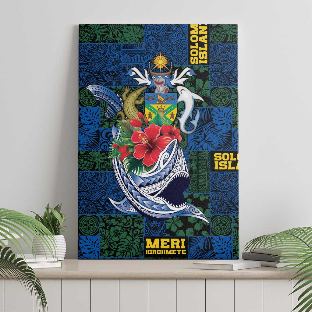 Solomon Islands Meri Kirihimete Canvas Wall Art Funny Santa Riding Shark - Polynesian Pride
