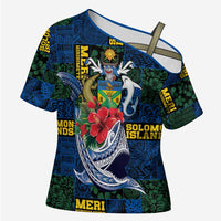 Solomon Islands Meri Kirihimete Cross Shoulder Shirt Funny Santa Riding Shark - Polynesian Pride