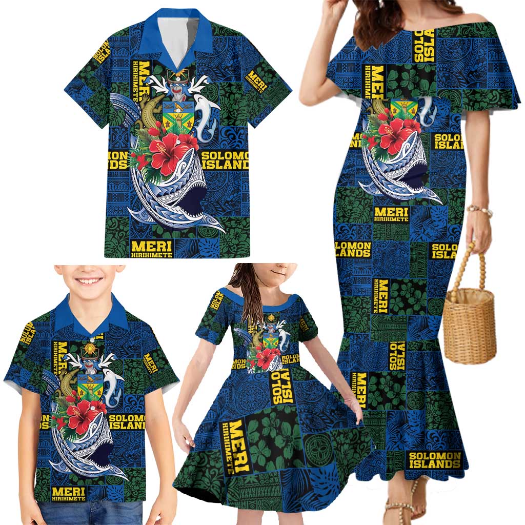 Solomon Islands Meri Kirihimete Family Matching Mermaid Dress and Hawaiian Shirt Funny Santa Riding Shark - Polynesian Pride