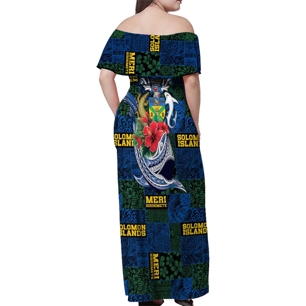 Solomon Islands Meri Kirihimete Family Matching Off Shoulder Maxi Dress and Hawaiian Shirt Funny Santa Riding Shark - Polynesian Pride