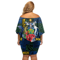 Solomon Islands Meri Kirihimete Family Matching Off Shoulder Short Dress and Hawaiian Shirt Funny Santa Riding Shark - Polynesian Pride
