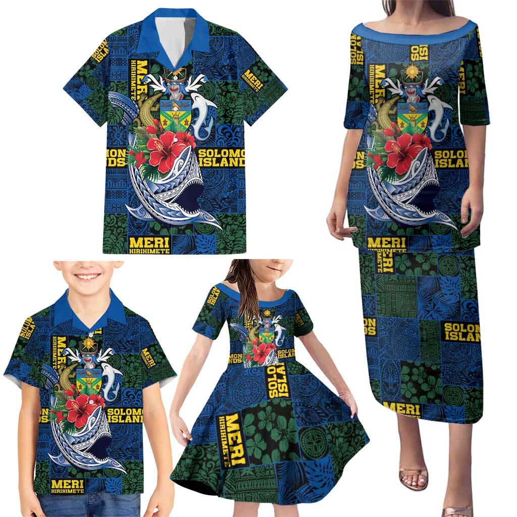 Solomon Islands Meri Kirihimete Family Matching Puletasi and Hawaiian Shirt Funny Santa Riding Shark - Polynesian Pride