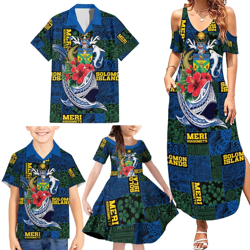 Solomon Islands Meri Kirihimete Family Matching Summer Maxi Dress and Hawaiian Shirt Funny Santa Riding Shark - Polynesian Pride