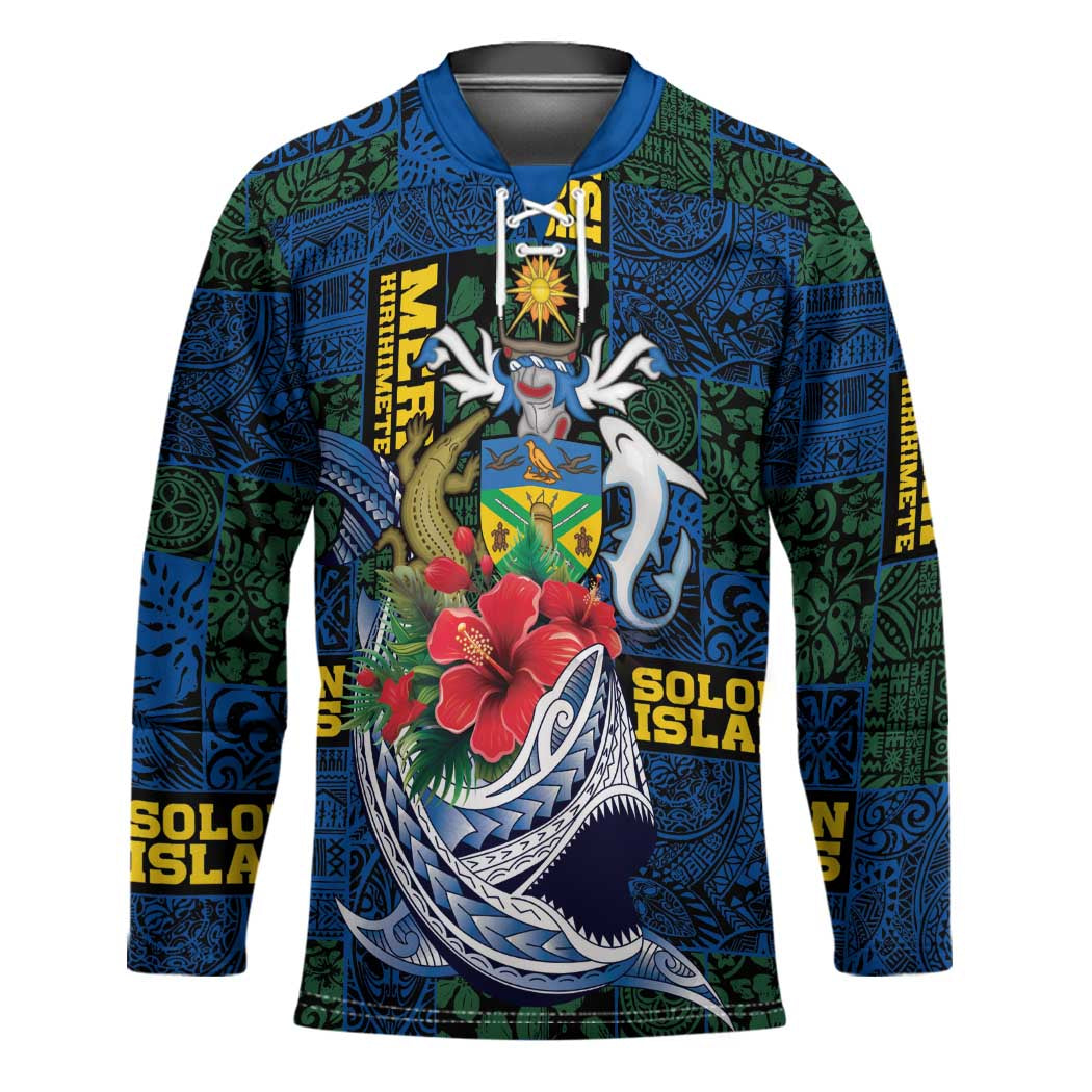 Solomon Islands Meri Kirihimete Hockey Jersey Funny Santa Riding Shark - Polynesian Pride