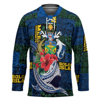 Solomon Islands Meri Kirihimete Hockey Jersey Funny Santa Riding Shark - Polynesian Pride