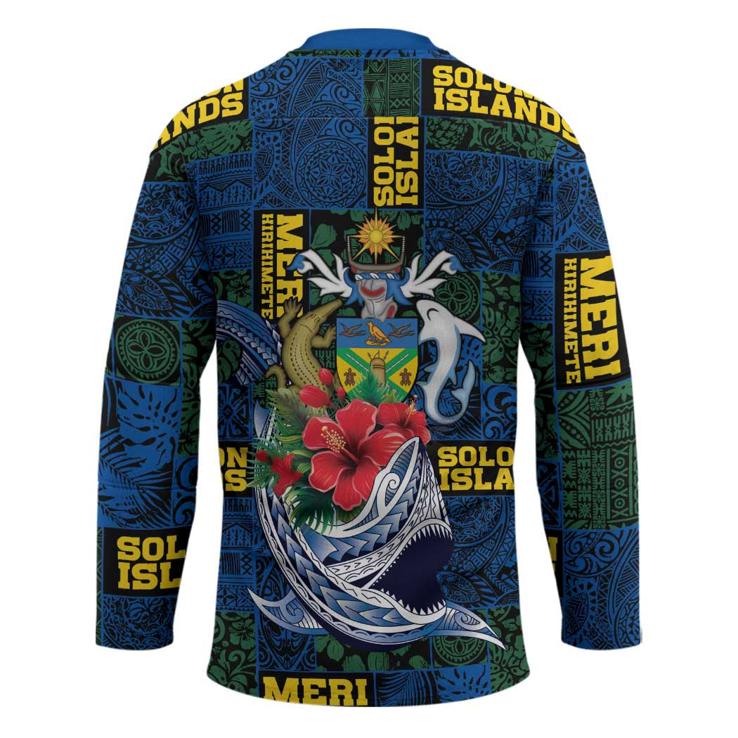Solomon Islands Meri Kirihimete Hockey Jersey Funny Santa Riding Shark - Polynesian Pride