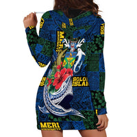 Solomon Islands Meri Kirihimete Hoodie Dress Funny Santa Riding Shark - Polynesian Pride