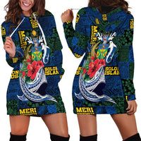 Solomon Islands Meri Kirihimete Hoodie Dress Funny Santa Riding Shark - Polynesian Pride