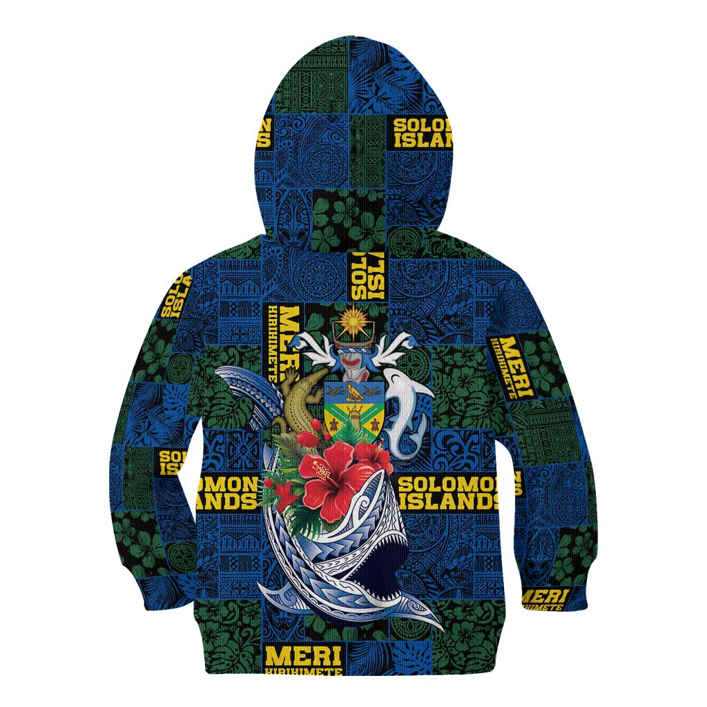 Solomon Islands Meri Kirihimete Kid Hoodie Funny Santa Riding Shark - Polynesian Pride