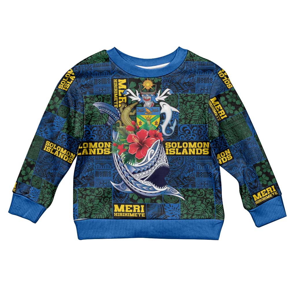 Solomon Islands Meri Kirihimete Kid Ugly Christmas Sweater Funny Santa Riding Shark - Polynesian Pride