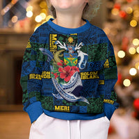 Solomon Islands Meri Kirihimete Kid Ugly Christmas Sweater Funny Santa Riding Shark - Polynesian Pride