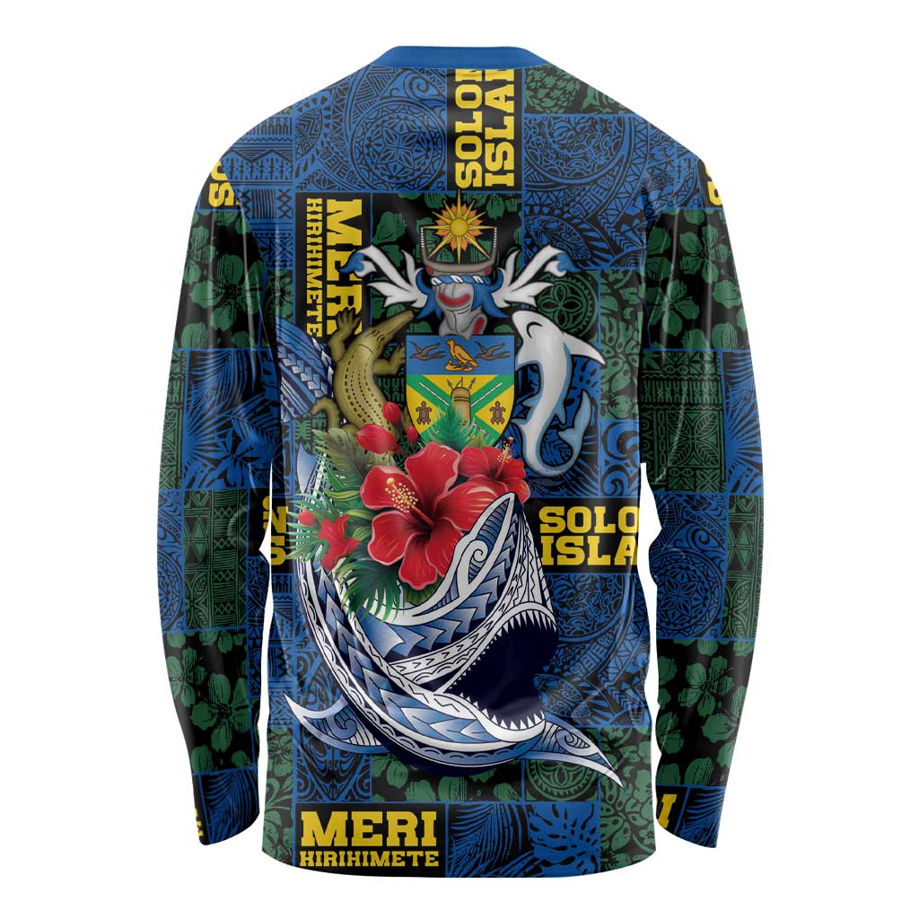 Solomon Islands Meri Kirihimete Long Sleeve Shirt Funny Santa Riding Shark - Polynesian Pride