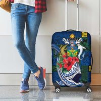 Solomon Islands Meri Kirihimete Luggage Cover Funny Santa Riding Shark - Polynesian Pride