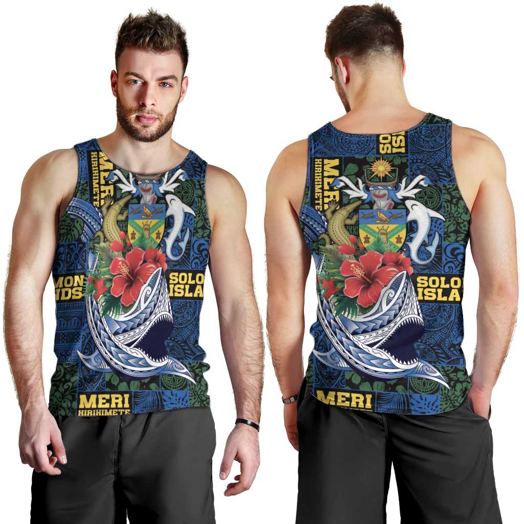 Solomon Islands Meri Kirihimete Men Tank Top Funny Santa Riding Shark - Polynesian Pride