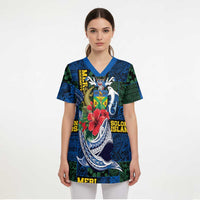 Solomon Islands Meri Kirihimete Scrub Top Funny Santa Riding Shark - Polynesian Pride