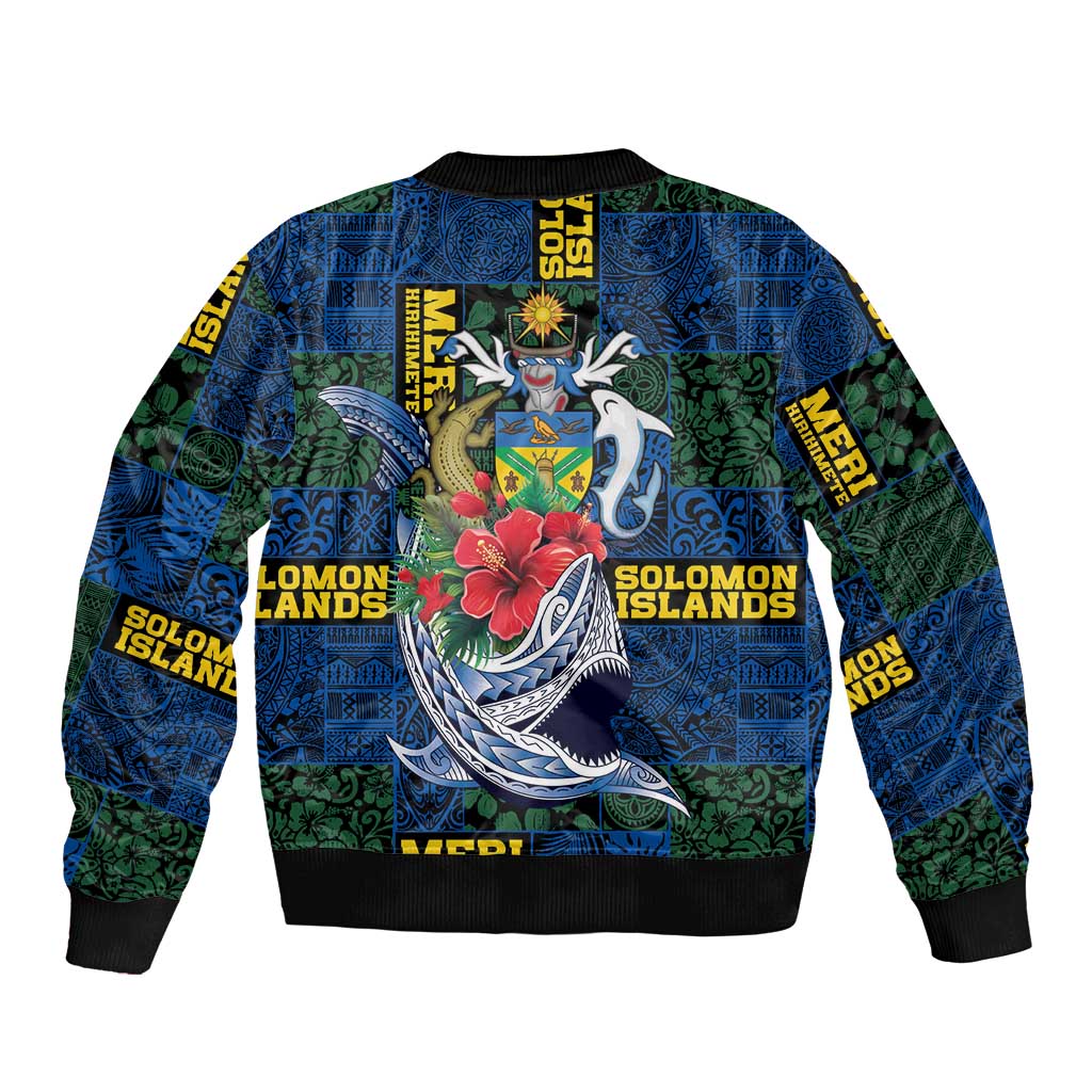 Solomon Islands Meri Kirihimete Sleeve Zip Bomber Jacket Funny Santa Riding Shark - Polynesian Pride
