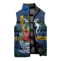 Solomon Islands Meri Kirihimete Sleeveless Puffer Jacket Funny Santa Riding Shark - Polynesian Pride