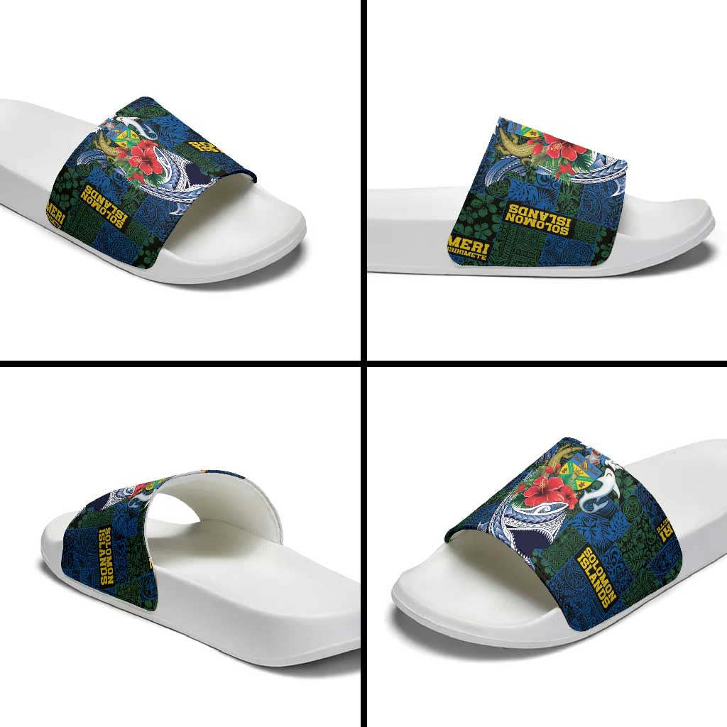 Solomon Islands Meri Kirihimete Slide Sandals Funny Santa Riding Shark - Polynesian Pride