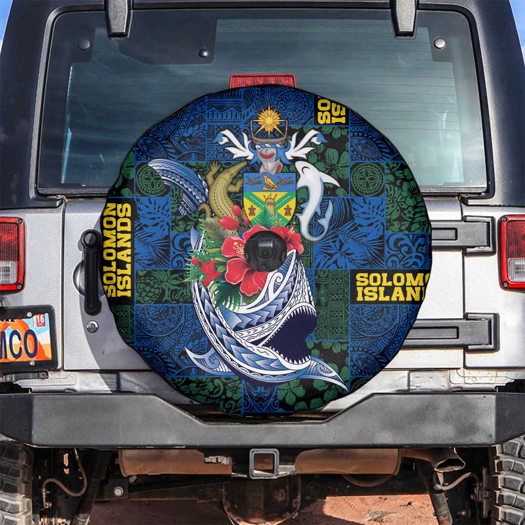 Solomon Islands Meri Kirihimete Spare Tire Cover Funny Santa Riding Shark - Polynesian Pride