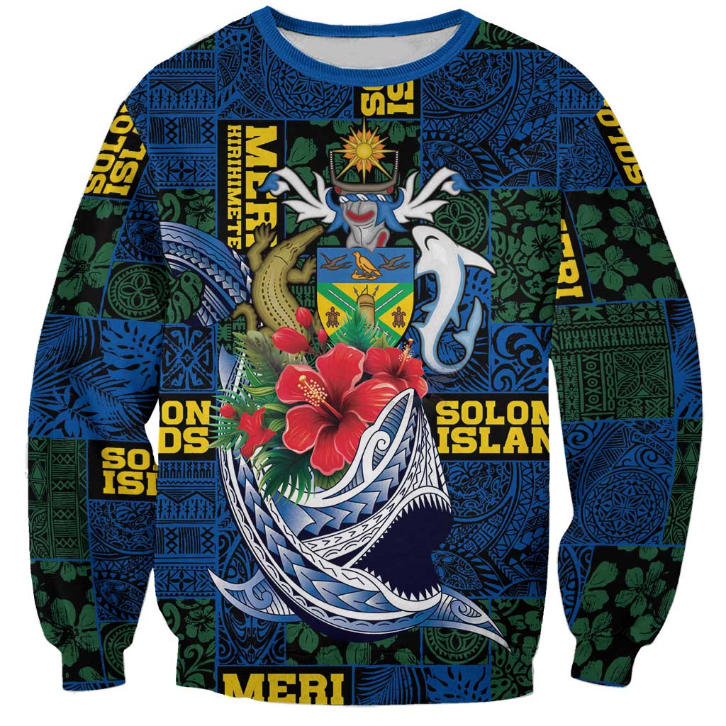 Solomon Islands Meri Kirihimete Sweatshirt Funny Santa Riding Shark - Polynesian Pride