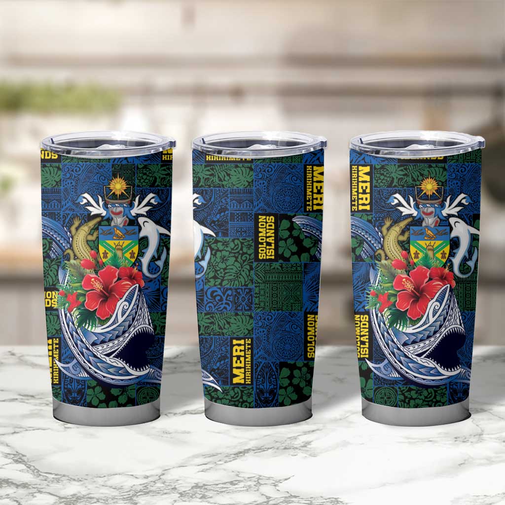 Solomon Islands Meri Kirihimete Tumbler Cup Funny Santa Riding Shark - Polynesian Pride