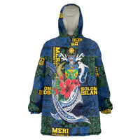 Solomon Islands Meri Kirihimete Wearable Blanket Hoodie Funny Santa Riding Shark - Polynesian Pride