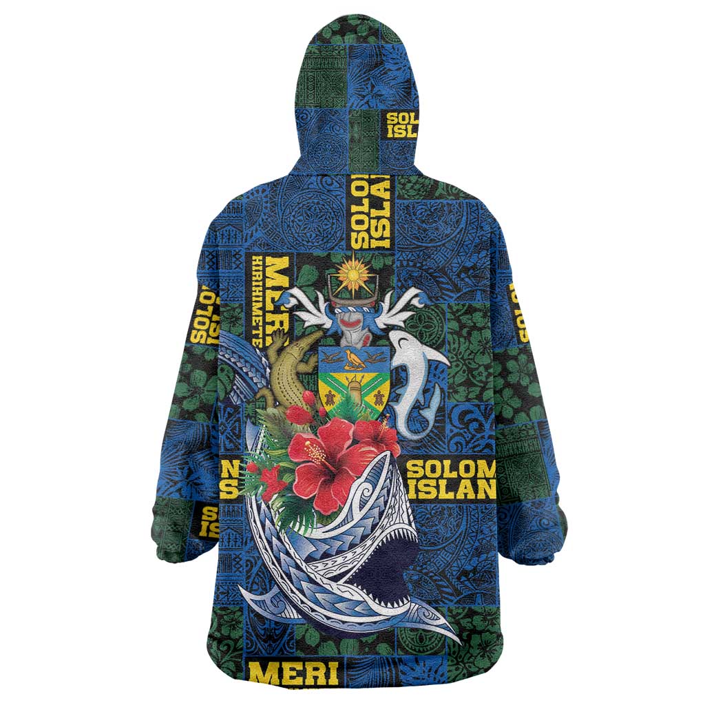 Solomon Islands Meri Kirihimete Wearable Blanket Hoodie Funny Santa Riding Shark - Polynesian Pride