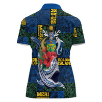 Solomon Islands Meri Kirihimete Women Polo Shirt Funny Santa Riding Shark - Polynesian Pride