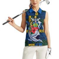 Solomon Islands Meri Kirihimete Women Sleeveless Polo Shirt Funny Santa Riding Shark - Polynesian Pride