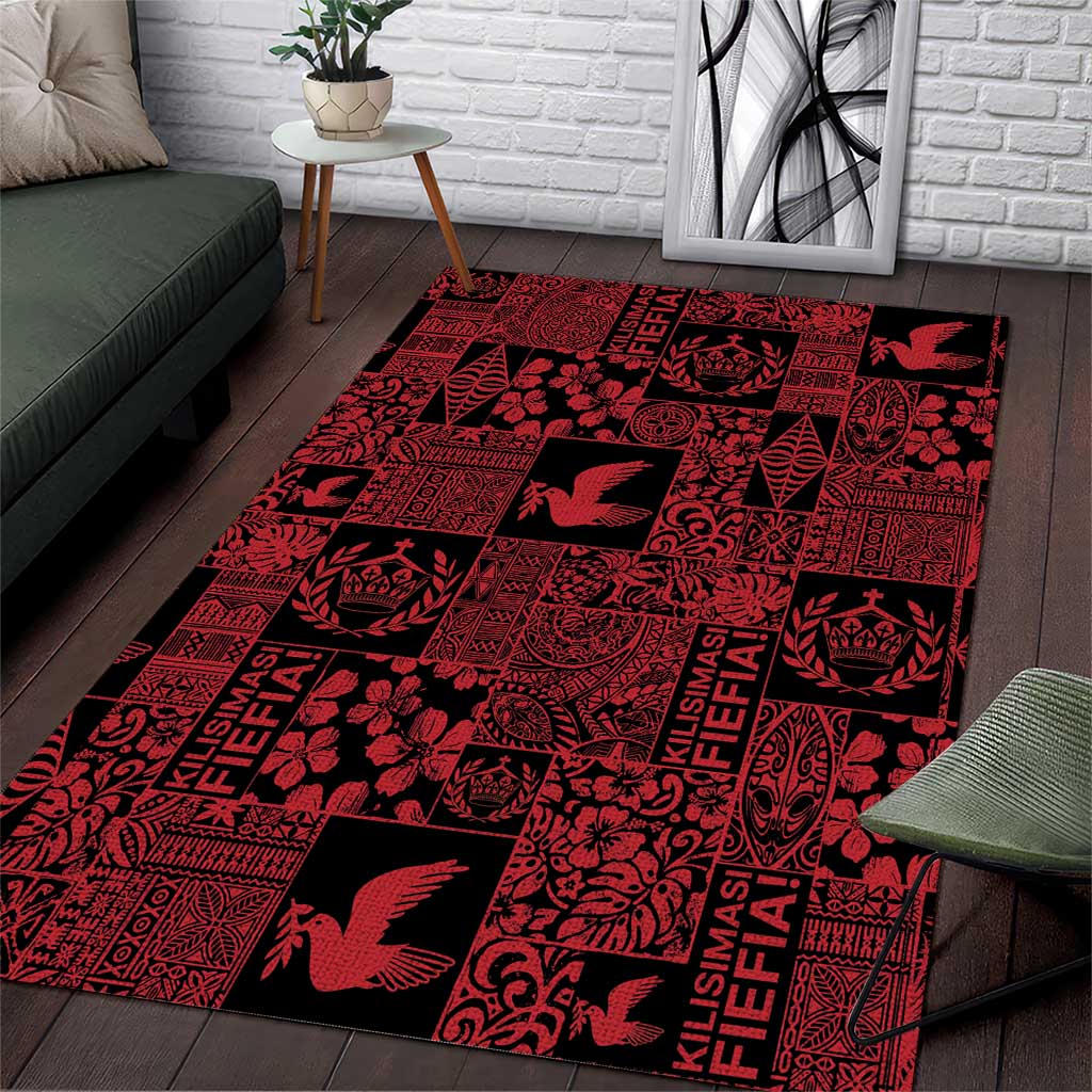Black Tonga Kilisimasi Fiefia Area Rug Pacific Patchwork Xmas Vibes - Polynesian Pride