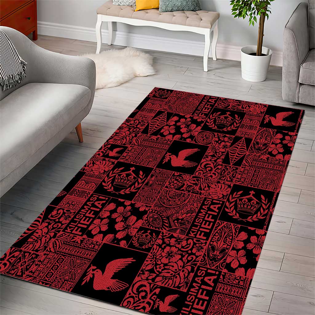 Black Tonga Kilisimasi Fiefia Area Rug Pacific Patchwork Xmas Vibes - Polynesian Pride