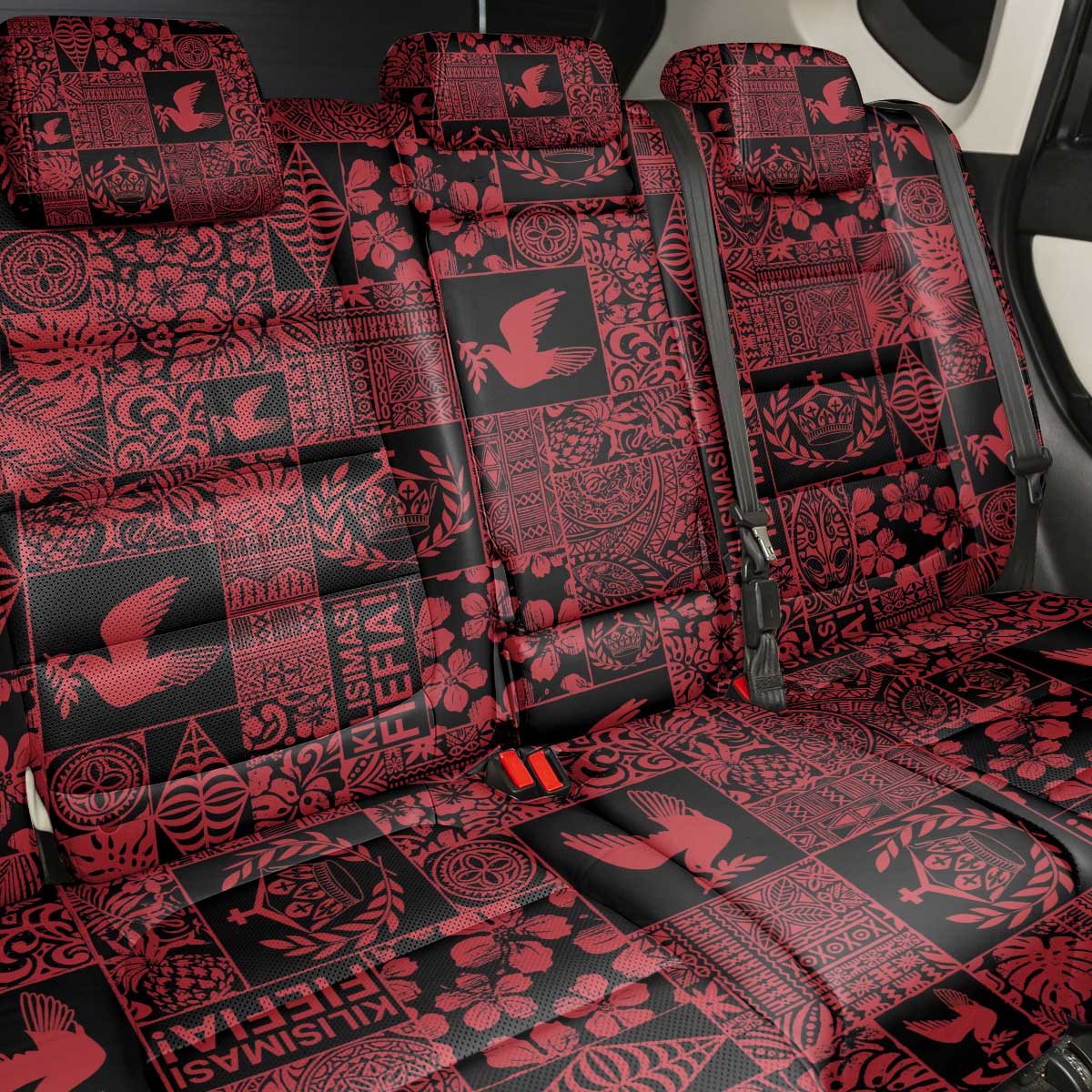 Black Tonga Kilisimasi Fiefia Back Car Seat Cover Pacific Patchwork Xmas Vibes - Polynesian Pride