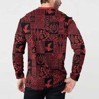 Black Tonga Kilisimasi Fiefia Button Sweatshirt Pacific Patchwork Xmas Vibes - Polynesian Pride