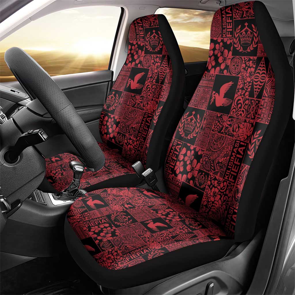 Black Tonga Kilisimasi Fiefia Car Seat Cover Pacific Patchwork Xmas Vibes - Polynesian Pride