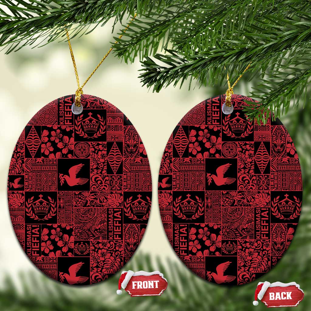 Black Tonga Kilisimasi Fiefia Ceramic Ornament Pacific Patchwork Xmas Vibes - Polynesian Pride