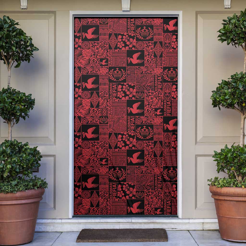 Black Tonga Kilisimasi Fiefia Door Cover Pacific Patchwork Xmas Vibes - Polynesian Pride