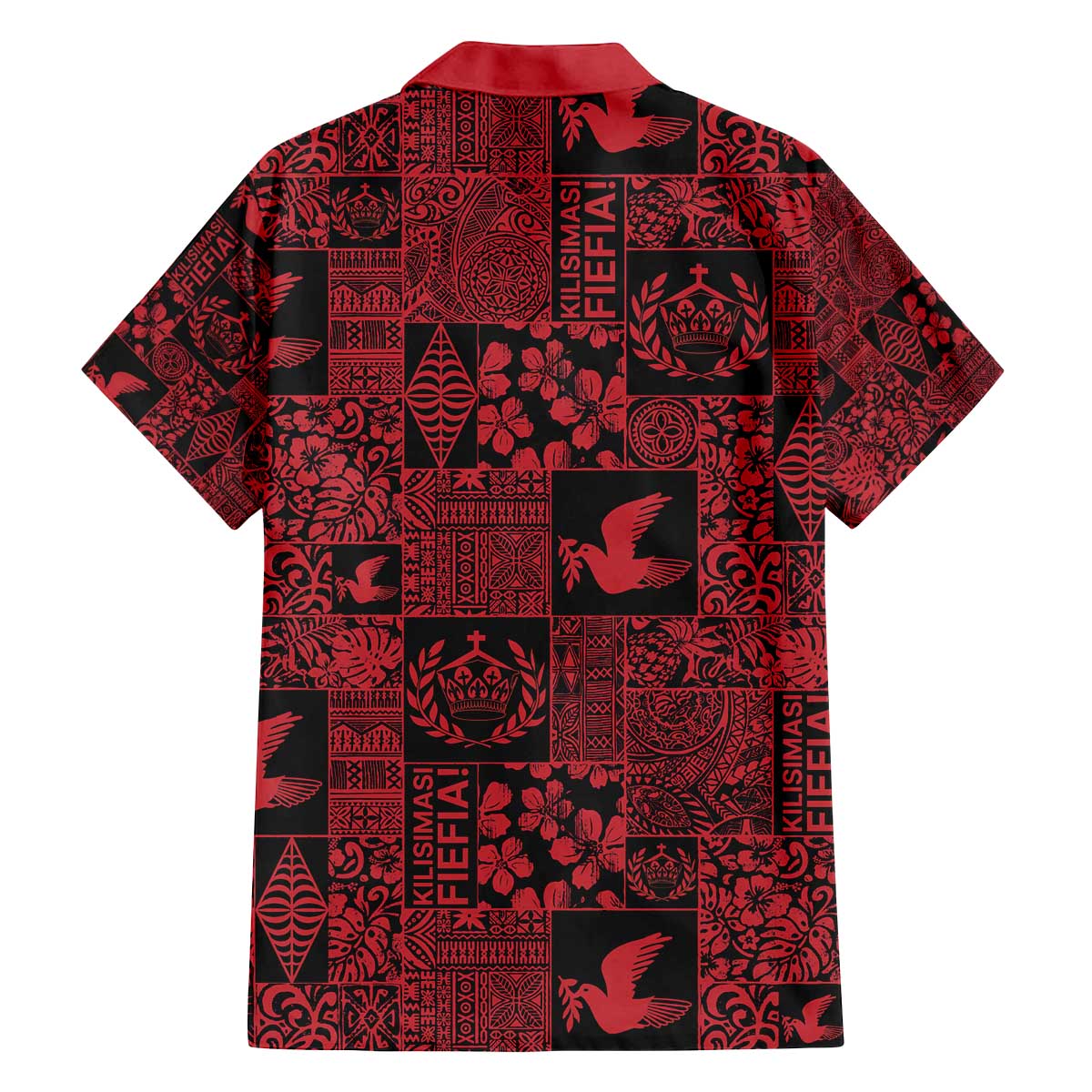 Black Tonga Kilisimasi Fiefia Family Matching Off The Shoulder Long Sleeve Dress and Hawaiian Shirt Pacific Patchwork Xmas Vibes - Polynesian Pride